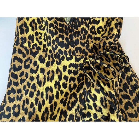 Ganni Bijou Leopard Cotton Wrap Dress Yellow Size 38/ US 6 - Picture 8 of 9
